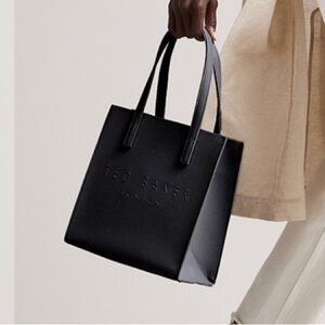 Ted Baker London Small Black Seacon Faux Leather Icon Tote Bag